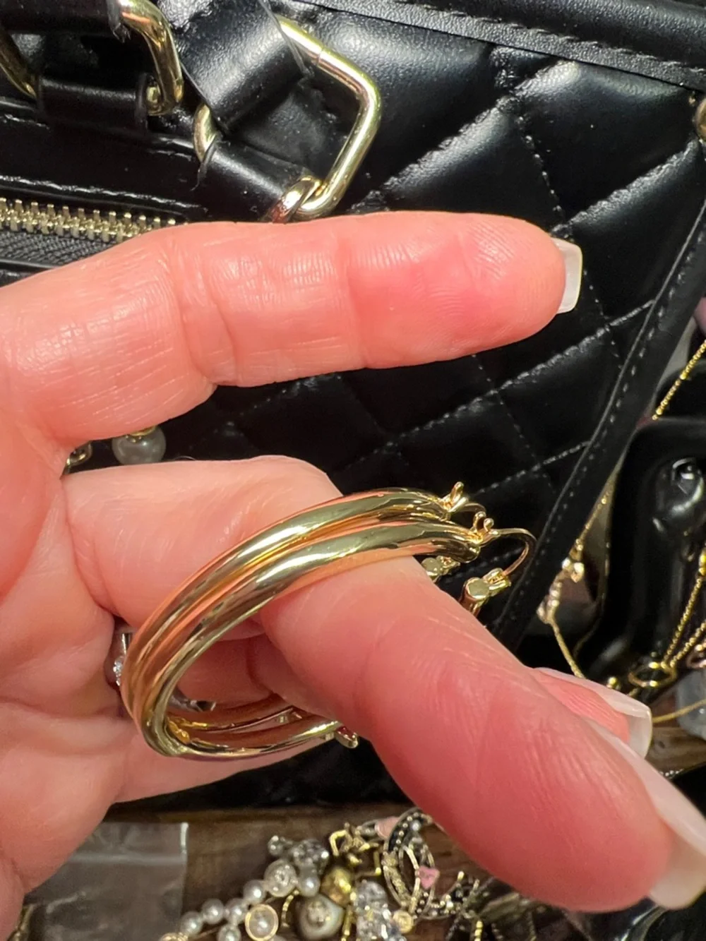 Gold Emblem Red Enamel Hoop Earrings - Picture 6 of 10